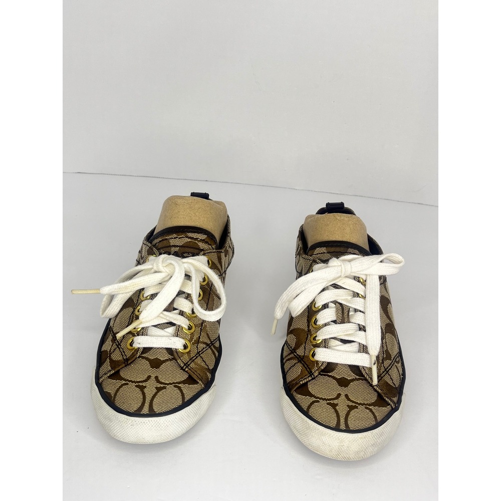 Coach Suzy Sneakers Women 6.5B Brown Signature C Canvas Monogram Low Top Shoes - Picture 3 of 16
